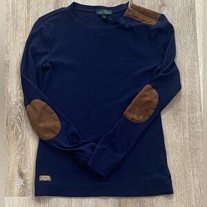 Lauren Ralph Lauren Blue Long sleeve 100% Cotton Patched Elbow Women Size Small